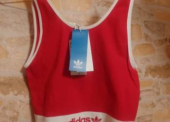 (38/40) ADIDAS/ Biało- czerwony top fitness, bokserka sportowa, NOWA