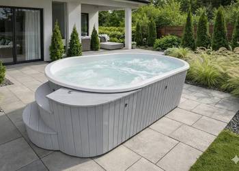 BASEN WOLNOSTOJĄCY 420 W ZABUDOWIE Z DESKI KOMPOZYTOWEJ Z FILTRACJA