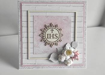 Kartka ręcznie robiona na Komunię Świętą 4 z pudełeczkiem