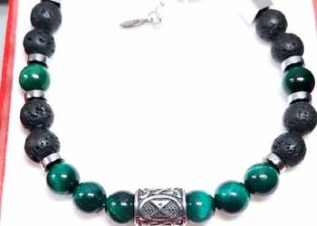 BRANSOLETKA RUNA DAGAZ ZAPIĘCIE STAL 316L KAMIEŃ TYGRYSIE OKO LAWA MĘSKA