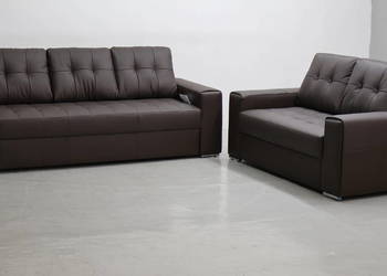 KOMPLET 3+2 sofy, kanapy, zestaw brązowa skóra naturalna 1006