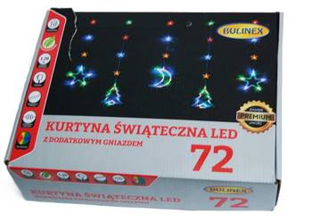 Bulinex kurtyna świąteczna LED 72 multikolor księżyc gwiazdy choinki