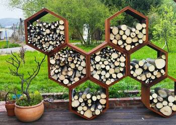 Stojak na drewno do kominka wędzarn plaster miodu hexagon corten na wymiar!