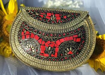 Torebka orientalna boho bohemian kopertówka metalowa czerwona retro mozaika