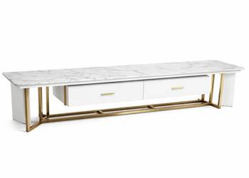 Szafka RTV złota Italiano Glamour Premium z blatem marmurowym 200x45x42