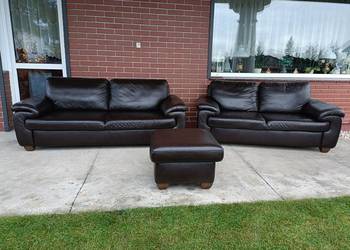 Sprzedam dwie sofy plus pufa ze skóry