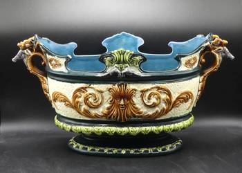 Okazała majolikowa donica, sygnowana, początek XX wieku