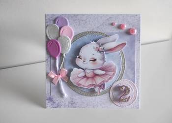 Kartka okolicznościowa ręcznie robiona na urodziny króliczek Kartka okolicznościowa ręcznie robiona na urodziny króliczek