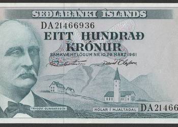 ISLANDIA 100 KORON 1961 - STAN BANKOWY UNC -