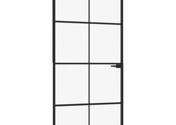Drzwi wewnętrzne, czarne, 93x201,5 cm, szkło i aluminium（153664）