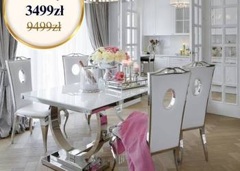 Stół MARCELLO 220cm Glamour Biały Szklany Srebrna Stal -58% OUTLET