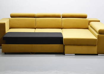 TSŁ NAROŻNIK funkcja spania Bluvel 68 złoty pojemnik pościel welur rogówka