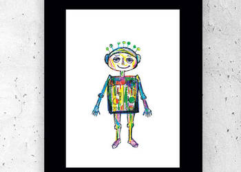 robot obrazek A5, plakat z robotem, plakat dla chłopca 15x21
