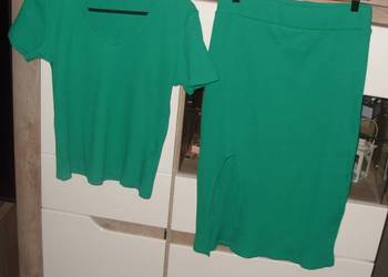 Zielony Komplet prążek spódniczka +bluzka  r .L/XL