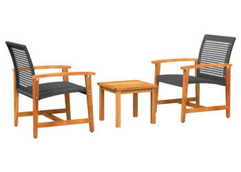 3-cz. zestaw mebli bistro czarny rattan PE i drewno akacjowe WM-367601