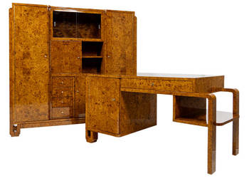 Gabinet Art Deco Biurko Biblioteka Designe Wiąz Antyki - Po Renowacji