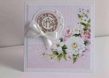 Kartka ręcznie robiona na Komunię Świętą kwiaty