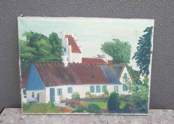 54 Pejzaż wiejski dwór stary obraz sygnowany 1954r
