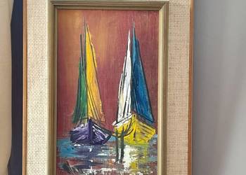 Kolorowe żaglówki, obraz olejny