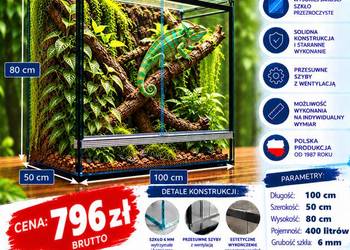 Terrarium szklane 100x50x80 cm – szkło 6 mm – producent Trans-Glass