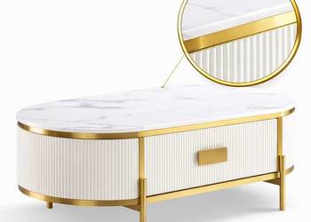 Stolik kawowy glamour z szufladą i marmurem Omega 124x71x48