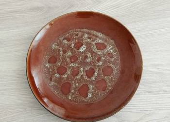Brązowy talerzyk deserowy Porcelit Pruszków wzór Bakterie PRL Vintage Retro