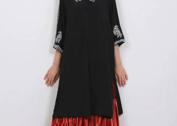 Nowa tunika indyjska S 36 M 38 boho bohemian czarna haft ret