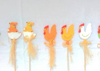 Dekoracje Wielkanoc do kwiatów w doniczkach Drewno kpl.=7 NOWE