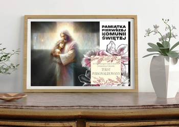 Pamiątka I Komunii Świętej – Personalizowany Obraz Jezus z Dziewczynką