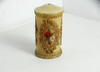 Ozdobna świeca ozdobna rzeźbiona vintage / barok z różami – 14 cm, 517g