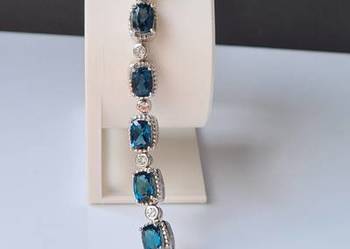 Srebrna bransoletka z Topazem London Blue i cyrkonami