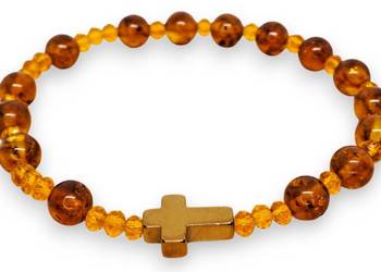 Bransoletka różaniec, dziesiątka różańca z bursztynu, BURSZTYN #1459