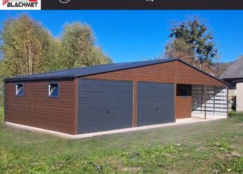 Garaż Blaszany Drewnopodobny 12x6 Poziom Profil Obróbka Orzech  12x7 10x6