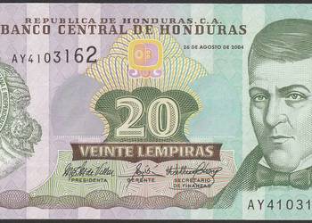 HONDURAS 20 LEMPIRAS 2004 -   STAN BANKOWY UNC