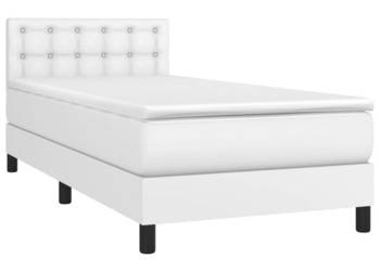 Łóżko kontynentalne z materacem i LED biała ekoskóra 100x200cm WM-3134208