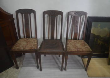 3 dawne krzesła dębowe -Secesja