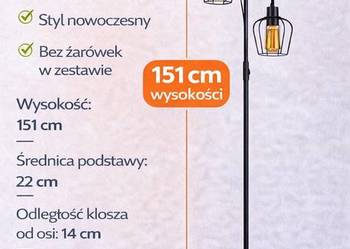 Lampa podłogowa loft 2x E27 metal + drewno | Nowa | Styl industrialny