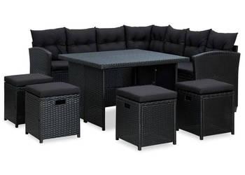6-cz. zestaw wypoczynkowy do ogrodu poduszki czarny rattan PE WM-315230
