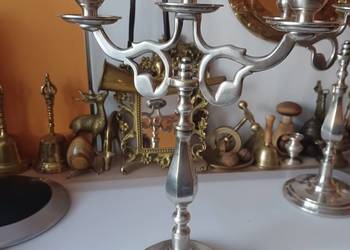 Piękny, masywny, platerowany świecznik mosiężny.