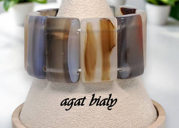 Bransoletka z agatu, AGAT BIAŁY, płaska, szeroka #460