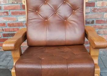 Fotel wypoczynkowy Dębowy skórzany brązowy holenderski (735)