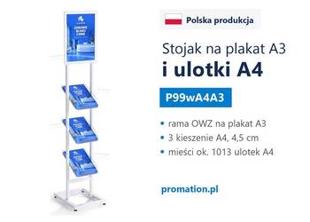 Biały reklamowy stojak na foldery, katalogi, ulotki A4