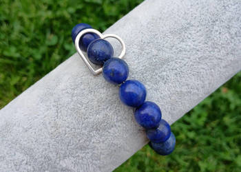 Bransoletka damska Lapis Lazuli 10mm +srebrne serce,granatowa,srebro