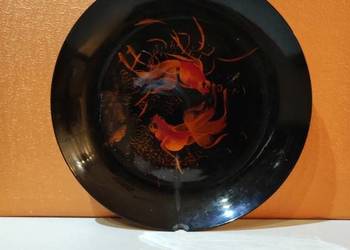 lakierowany ozdobny talerz z motywem złotych rybek z laki wietnam  japo