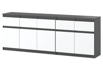 Komoda Do Salonu Pokoju Młodzieżowego Z 5 Szufladami 200cm Szara Biała Mat