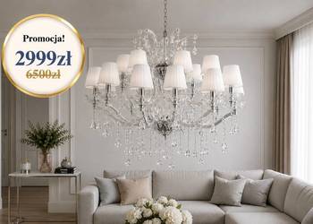 Żyrandol glamour srebrna lampa wisząca z abażurami, do sypialni salonu