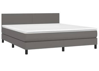 Łóżko kontynentalne z materacem i LED szara ekoskóra 180x200cm WM-3134121