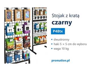 Czarny stojak sklepowy z kratą do ekspozycji | 175 cm x 60 cm - rozkładany