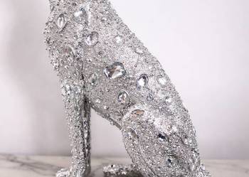 Srebrna figurka lampart gepard z kryształkami w stylu glamour