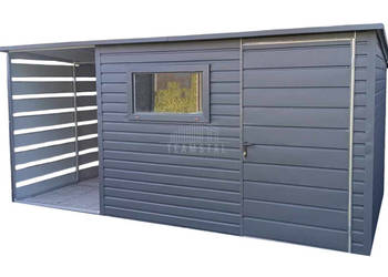 Schowek - domek ogrodowy 3x2,5m + wiata 1,5m - drzwi okno antracyt  TS847